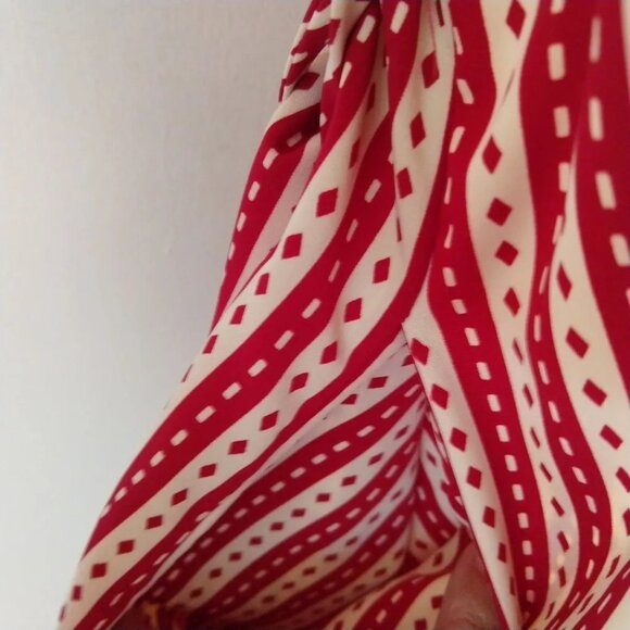 Red Stripe Wrap Dress Long Retro '70s Style Jones New York Pockets Sash Size S - Picture 5 of 8